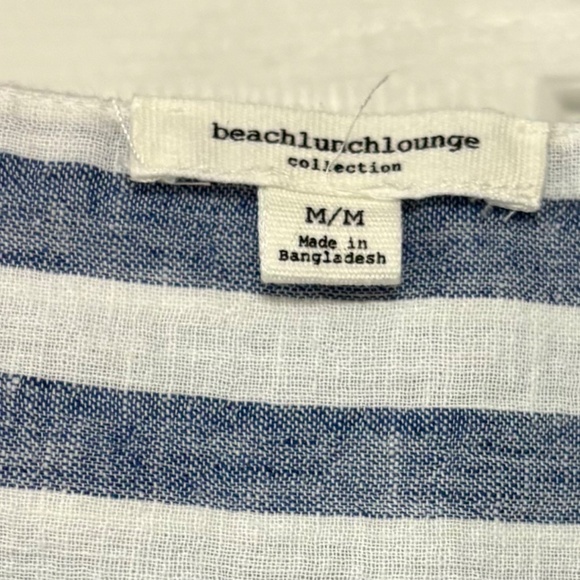 Beach Lunch Lounge Size M Blue Striped Linen Cotton Nautical Flutter Top - Picture 4 of 4